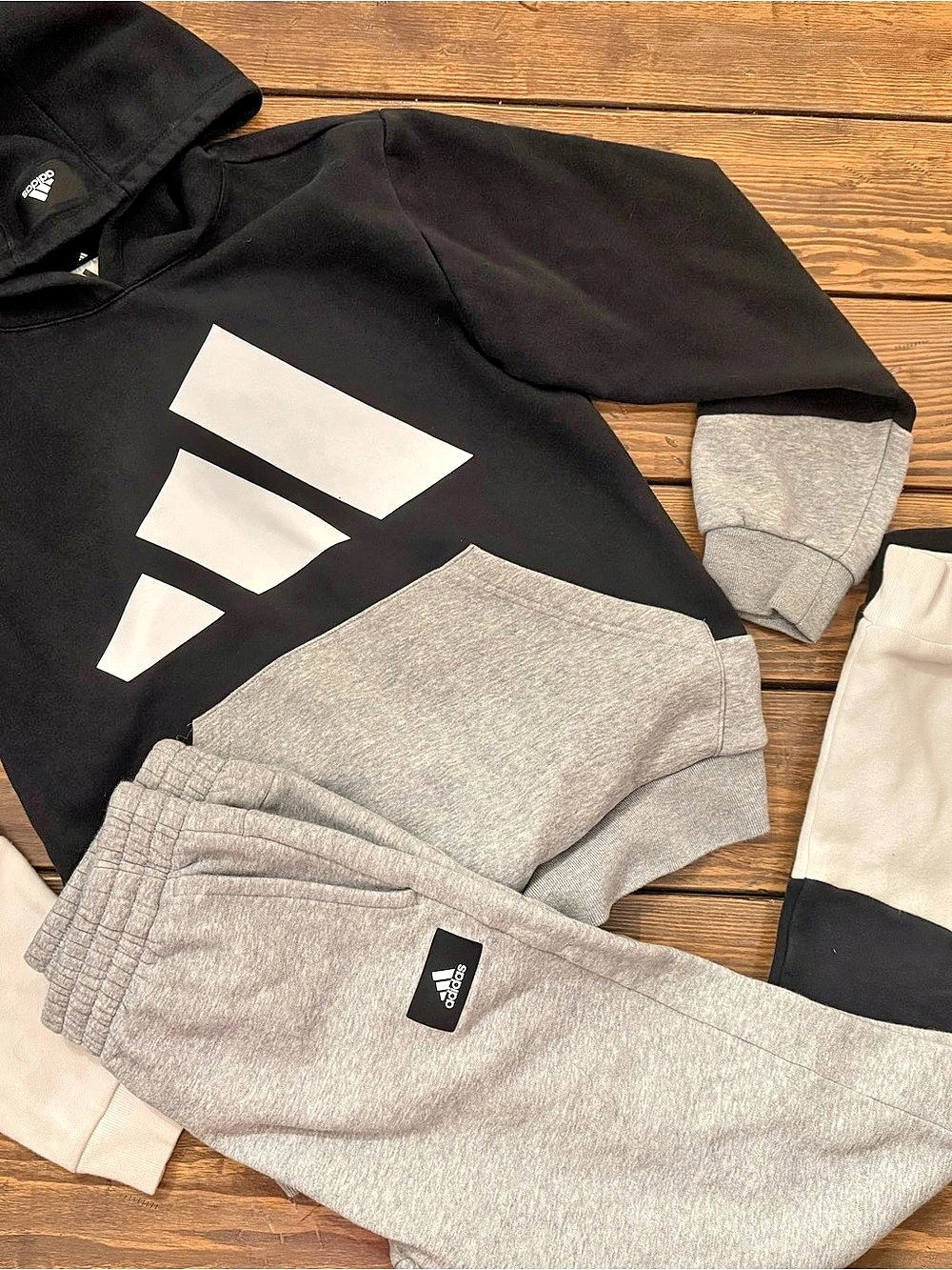 adidas Boys Large Color Block Track Set Black & Gray